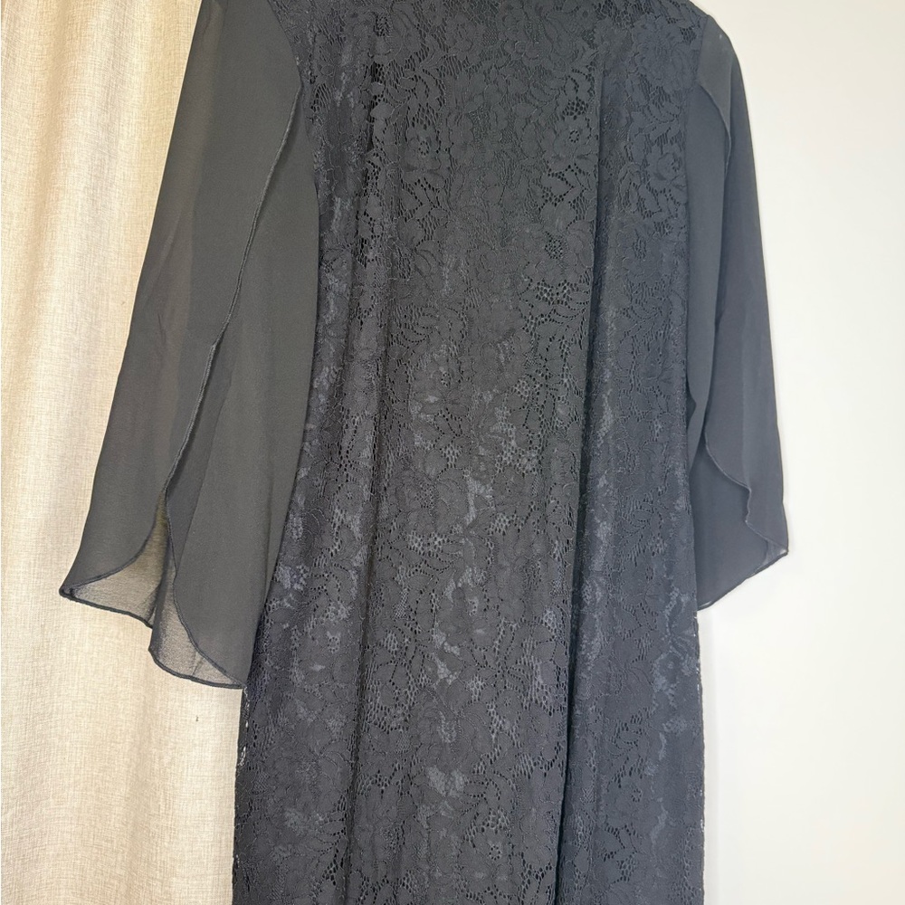 COOAN Black Lace Dress with Sheer Sleeves